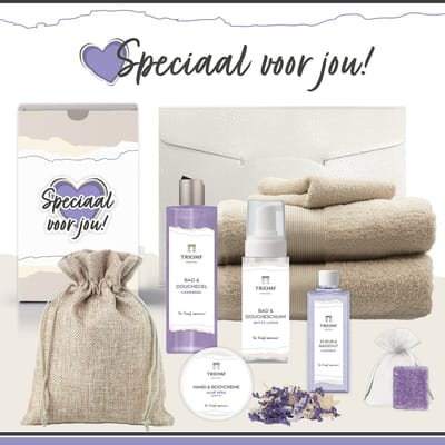 Geschenkset “Speciaal voor jou!” - 9 producten - 1940 gram - Triomf Cosmetica | Paars Giftset voor haar Cadeau Lavendel Luxe wellness cadeaubox Vrouw Speciaal voor Jou Cadeaupakket Moederdag Geschenk Moeder Verjaardag Gift Set Valentijn Vriendin