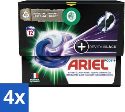 4 x Ariel Revita Black - Wasmiddelcapsules - Pods + - Donkere Was - 12 Wasbeurten - Wasmiddel Capsules - Donkere Was - Wasmiddel Zwart - Wasmiddel Glans - Wasmiddel Energiebesparend