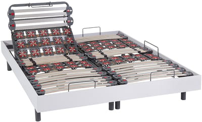 Vente-unique Bed met elektrische lattenbodem stof wit 2 x 80