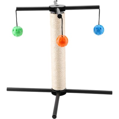 Arbre à Griffer Multifonctionnel pour Chat avec 4 Boules à Sonnettes Structure Stable Jouet de Jeu pour Chat beige