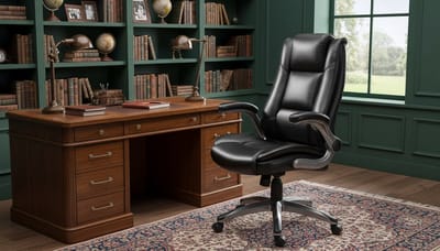 Bureaustoel Ergonomisch met Hoge Rugleuning – Casa Velluto Executive ComfortPro Leren Bureaustoel – Flip-Up Armleuningen, Verstelbare Hoogte, Kantelfunctie met Tilt Lock – Draaibare Computerstoel met Wielen voor Thuiswerken & Kantoor – Zwart