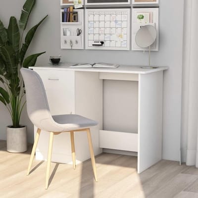 Bureau met Opbergruimte - Werktafel Hout - Thuiswerken Organiseren - Lade en Deur - 100 x 50 cm - Wit