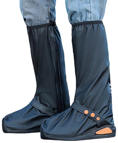 Waterdichte overschoenen, verdikte regenlaarzen, herbruikbaar, opvouwbaar, antislip, met reflecterende strips, unisex zwart