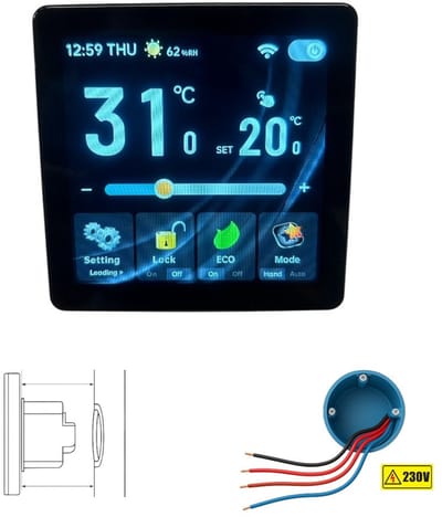 Inbouw Thermostaat | Wifi | Touchscreen bediening | App bediening | Inbouwmontage | CV installatie | Tuya Smart Life | Zwart