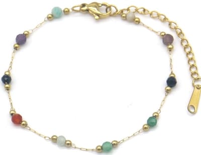 Armband – verstelbaar – RVS – roestvrij staal – goudkleurig – glaskralen - kralen - 16-19cm – cadeau – geschenk – feest – feestdagen