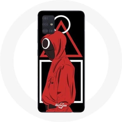 Samsung Galaxy A51 hoesje Squid Game logo symbolen driehoek vierkante cirkel zwarte achtergrond zwart