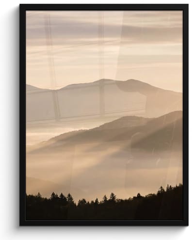 Poster in lijst - Fotolijst 60x80 cm - Posters - Bergen - Mist - Zonnestralen - Posterlijst zwart - Decoratie - Wanddecoratie woonkamer - Muurdecoratie slaapkamer