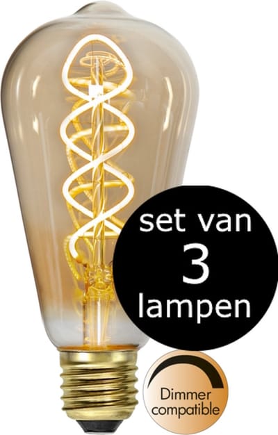 3-Pack | Druppel- Edison Lamp - E27 - 3.2W - Super Warm Wit - 2200K - Dimbaar