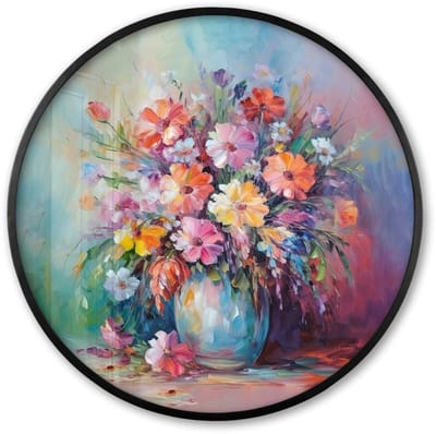 Poster in lijst Rond - Fotolijst 60x60 cm - Posters - Bloemen - Kunst - Schilderij - Lente - Boeket - Ronde posterlijst zwart - Decoratie - Wanddecoratie woonkamer - Muurdecoratie slaapkamer