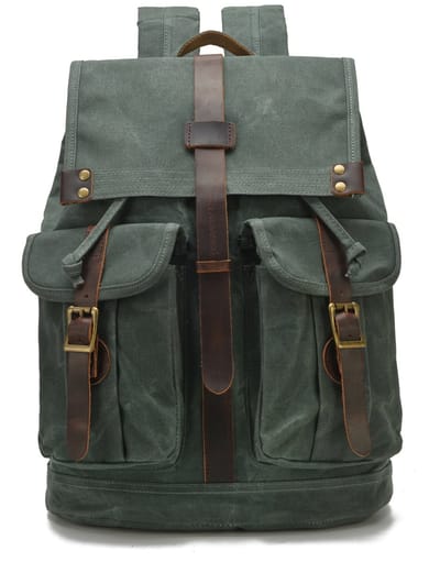 DE LAMASSU® Canvas Rugzak 16 inch Laptop – 24L – Vintage Backpack – Waterafstotend – Echt Leer Details – 35x16x43 cm – 1,1 kg