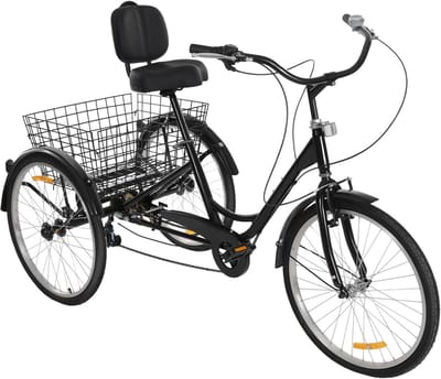 Driewieler voor volwassenen - Driewieler fiets - Boodschappen doen - Met mand - 24 inch - Zwart