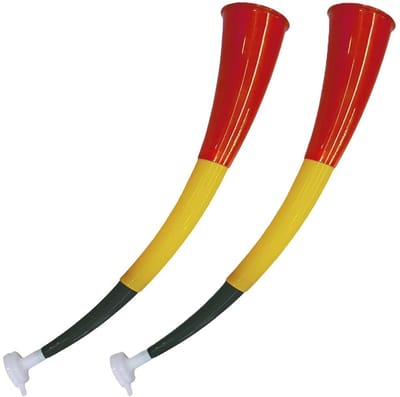 Funny Fashion Supporters blaastoeter - 2x - België - rood/geel/zwart - kunststof - 56 cm