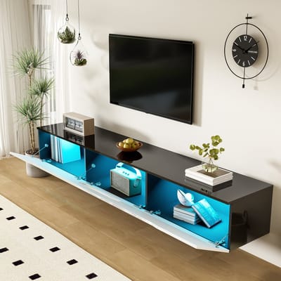 HAUSS SPOLE TV-kasten 180x35x30 cm - TV meubel Met 16-Kleurige LED-Verlichting - Multifunctioneel - Hoogglans Afwerking - Rechthoekig - Televisieaccessoires - MDF - Zwart