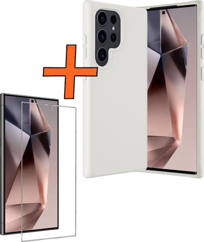 Hoes - Met Screenprotector - Geschikt voor Samsung Galaxy S24 Ultra - Sterk & Shockproof - Back Cover - Siliconen Case - Telefoon Hoes - Wit