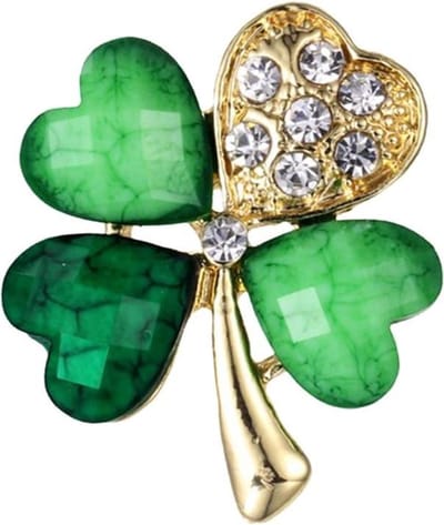 Fako Bijoux - Broche - Klavertje Vier - Donkergroen - Kristal - 25x30mm - Goudkleurig