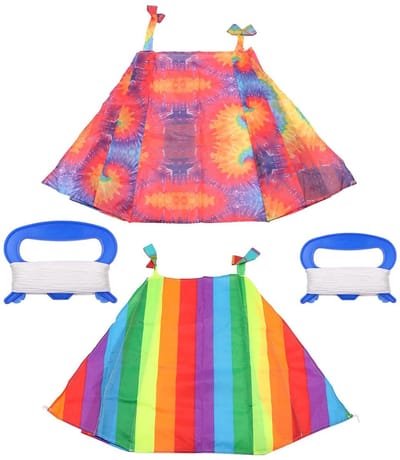 Dailygoods- Regenboog Vlieger 32 Inch - Kleurrijke Pocket Vlieger - Lange Staart - Outdoor Speelgoed - 30 Meter Vliegende Lijn - Inclusief Opbergtas