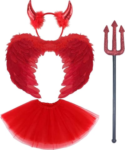 Rood Duivels Kostuum met Vleugels, Hoorns en Tutu Rok voor Halloween, Cosplay en Feestjes