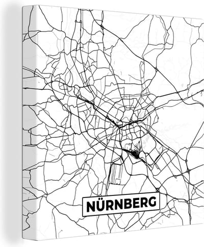 Canvas Schilderij Plattegrond - Kaart - Stadskaart - Nürnberg - 20x20 cm - Wanddecoratie