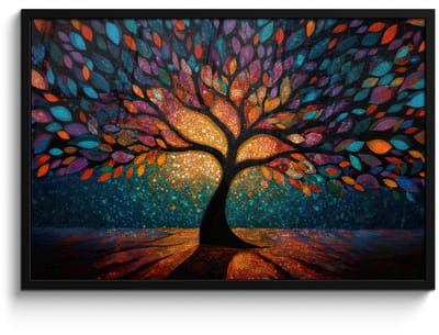 Poster in lijst - Fotolijst 90x60 cm - Posters - Mozaïek - Kleurrijk - Boom - Takken - Posterlijst zwart - Decoratie - Wanddecoratie woonkamer - Muurdecoratie slaapkamer