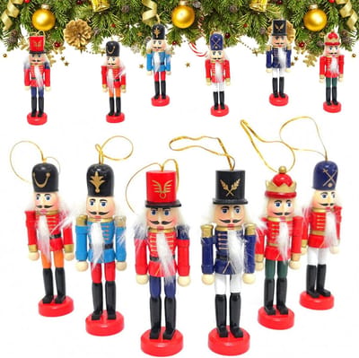 Ultiluxe® Hangende notenkrakers kerstboom - 6 stuks - Kleine traditionele houten soldaten - 13 cm - Mini notenkrakertjes figuren - Kerstcadeau feestdagen - Voor in de boom - Kerstmis decoratie - 6-delige set - Kerst versiering - Black friday