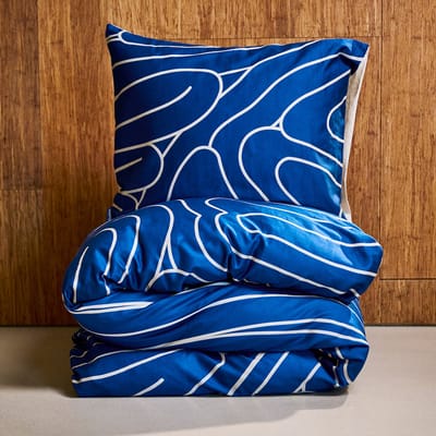Auping Meandering blue Dekbedovertrek - Eenpersoons 140 x 220 cm - Biologisch katoen - Blauw