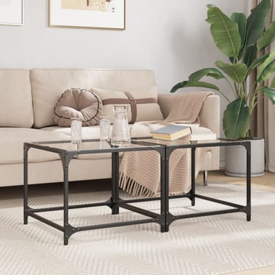 vidaXL - Salontafels - 2 - st - met - transparant - glazen - blad - 50x50x40 - cm - staal