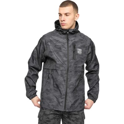 Crosshatch Heren Janscore polyester jas met capuchon en all-overprint (Zwart)