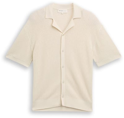 Tom Tailor Denim - Gebreid overhemd met kraag - Maat XXL - greyish white