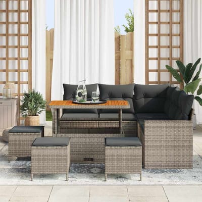 vidaXL - Tuinbank - Set - 10 - st - 7-Aantal - zitplaatsen - Grijs - poly - rattan