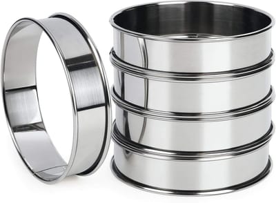 Bakring - Muffinring van roestvrij staal - Bakring voor taart - Dubbele laag antiaanbaklaag ronde cakering - Metalen bakvorm - 10 cm * 2,5 cm - 5 stuks - Zilver