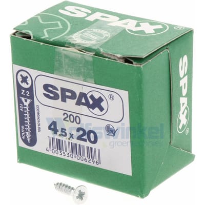 Spax Spaanplaatschroef Verzinkt PK 4.5 x 20 (200) - 200 stuks