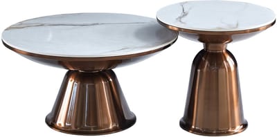 StarFurn Salontafel Alix - Rond Wit Marmer - Set van 2 - 75x75x41cm
