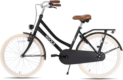 Meisjesfiets Stad - Omafiets Kinder - Dagelijks Gebruik - Verstelbaar Zadel Stuur - 22 inch - Mat Zwart