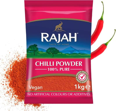 Rajah Chilipoeder 1 kg - Chilipoeder voor pittige gerechten, premium kwaliteit, glutenvrij, Indiase kruiden | Perfect voor curry's en marinades met Kajal Sticker