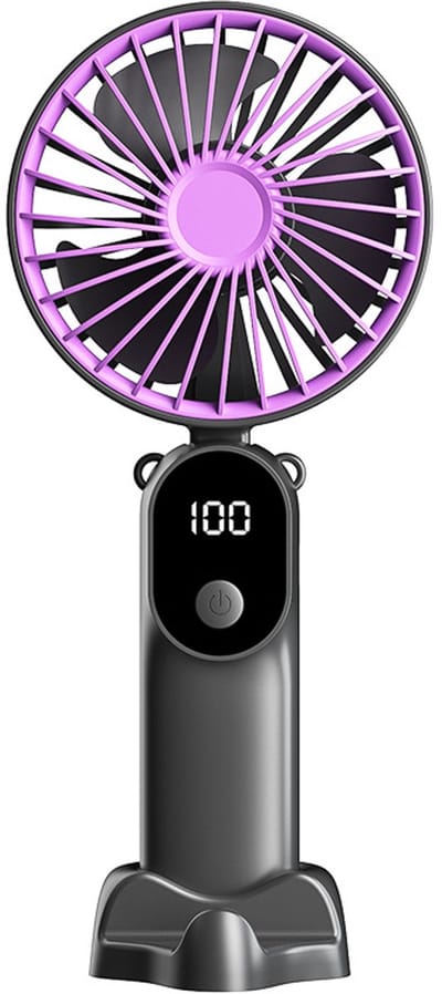 Draagbare mini-handventilator — Digitaal display, inklapbaar, krachtige luchtstroom met 6 standen, lichtgewicht persoonlijk koelapparaat (Paars-grijs)