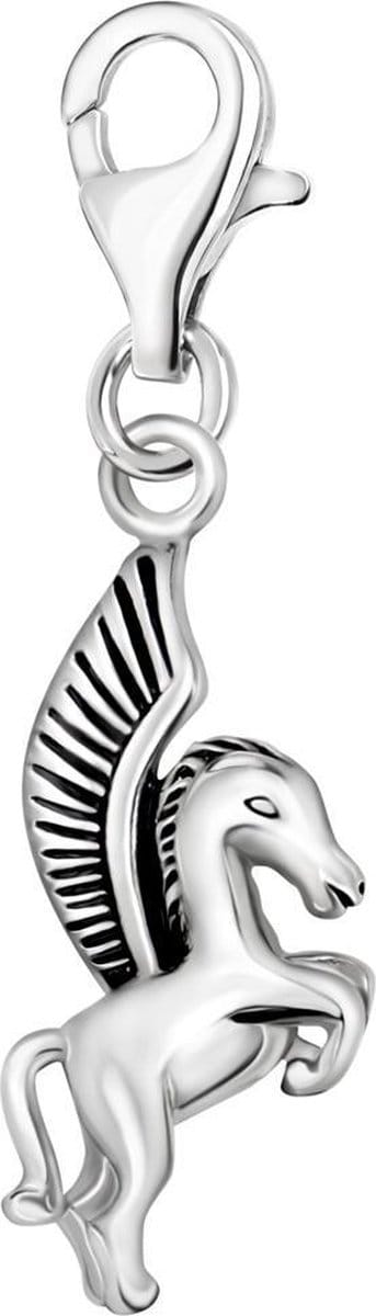 Quiges – 925 - Zilver – Charm - Bedel - Hanger - 3D Pegasus Paard - met – sterling - zilver - karabijnslot - geschikt - voor - Bedelarmband HC312