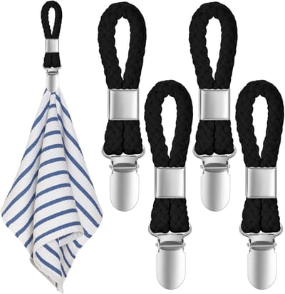 4 stuks handdoekklemmen, theedoekhaken, theedoekhaken, handdoekhouder badkamer, clips, theedoekhouder, kasten, hangende handdoeken (zwart)