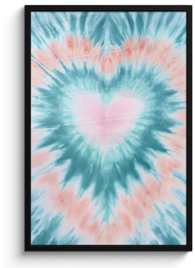 Poster in lijst - Fotolijst 60x90 cm - Posters - Hartvormig - Tie dye - Pasteltinten - Lichtgroen - Posterlijst zwart - Decoratie - Wanddecoratie woonkamer - Muurdecoratie slaapkamer