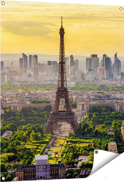 Gards Tuinposter Skyline van Parijs met de Eiffeltoren - 80x100 cm - Tuindoek - Tuindecoratie - Wanddecoratie buiten - Tuinschilderij