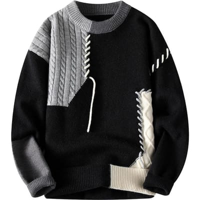 Herfst Winter Heren Trui Kleurblokkering Snijdend Design Ronde Hals Los Gebreide Pullover Dik Warm Onderlaag Trui Casual We XL