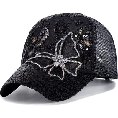 Nieuwe mode dames pet vlinder bloem hanger baseball pet vrouwelijke outdoor verstelbare streetwear zomer trucker hoed 54cm-60cm zwart