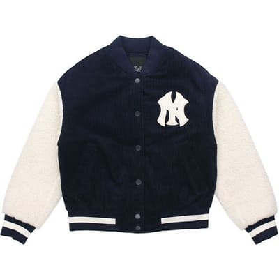 Veste de baseball en velours côtelé MLB pour homme et femme Bleu Marine 31JPF6061-50N XS white