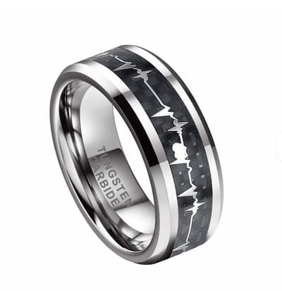 Jonline Ring Heren Dames|Wolfraamcarbide |Zwart| Hartslag |7 mm Breed |Krasbestendig|maat 66=21.00 mm.