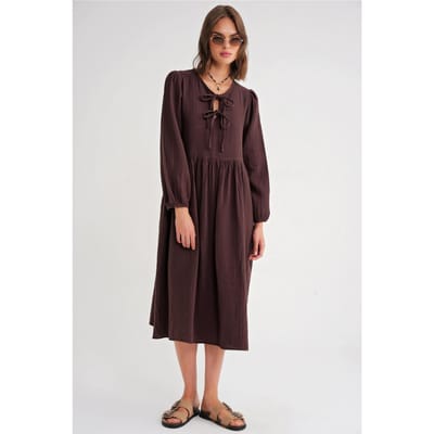 V-hals Midi-jurk met striksluiting