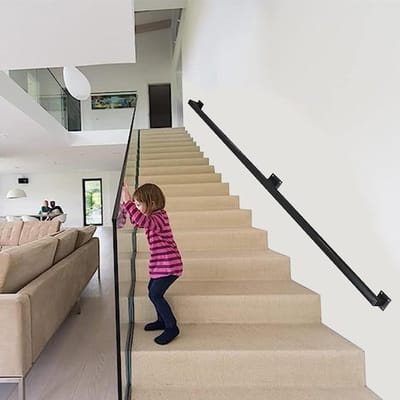 Trapleuning Metaal - Handgreep Muur - Veilig Trap Lopen - Smeedijzer Duurzaam - 250cm - Zwart