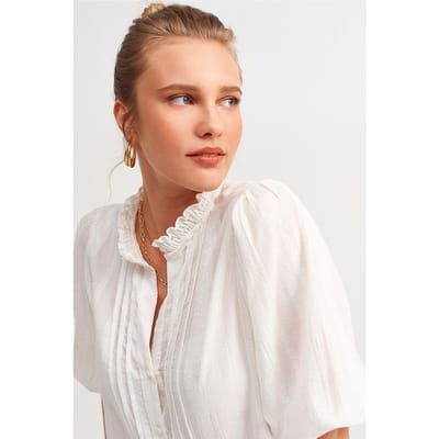 Dames Effen Mandarijnkraag Geweven Shirt