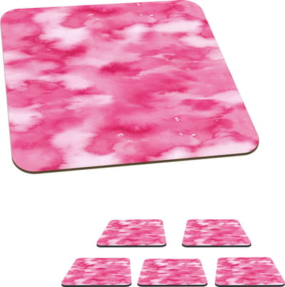 Onderzetters voor glazen - Waterverf - Patronen - Fuchsia - 10x10 cm - Glasonderzetters - 6 stuks