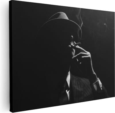 Artaza Canvas Schilderij Gangster - 40x30 cm - Klein - Wanddecoratie Man - Muurdecoratie Portret - Schilderijen Op Canvas Zwart Wit