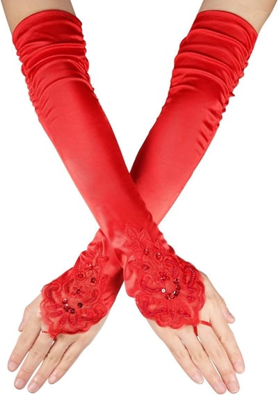 Elegante Lange Kanten Handschoenen zonder Vingers, Satijnen Ellebooglange Bruidsaccessoires voor Feesten en Maskerades