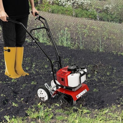 Tuinfrees - Bodemfrees Motorfrees - Tuinonderhoud Bodem Bewerken - Verstelbare Werkdiepte - 35 cm Werkbreedte - Rood Zwart